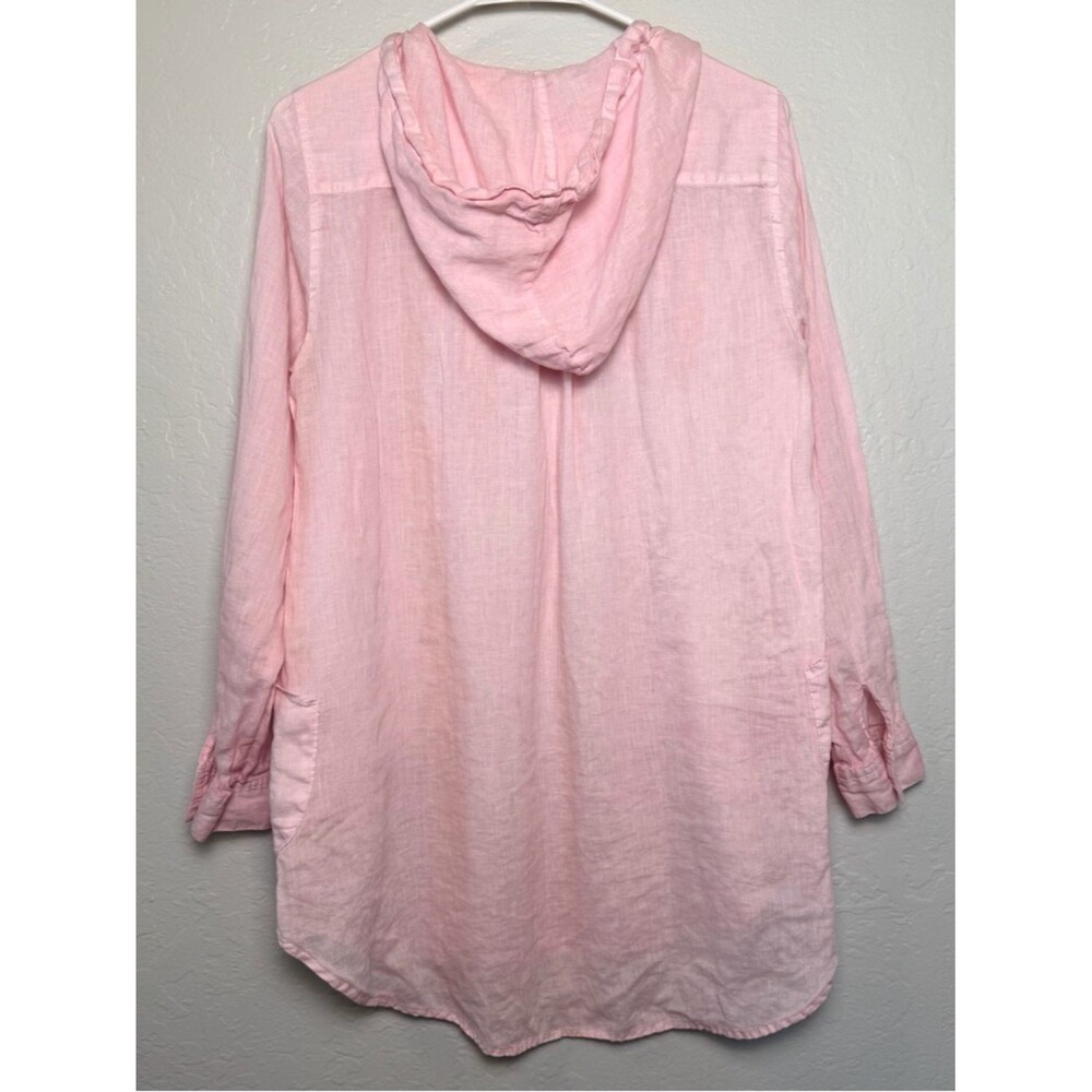 Forcynthia Beachwear Pastel Pink Linen Hooded Tunic Beach Coverup Size L - Picture 10 of 11